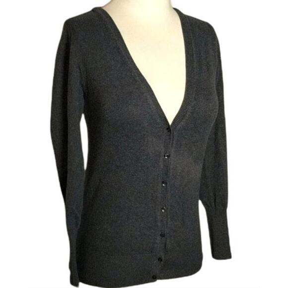 ZARA Knit Charcoal Gray V-Neck Fitted Cardigan Sweater M - Picture 13 of 16